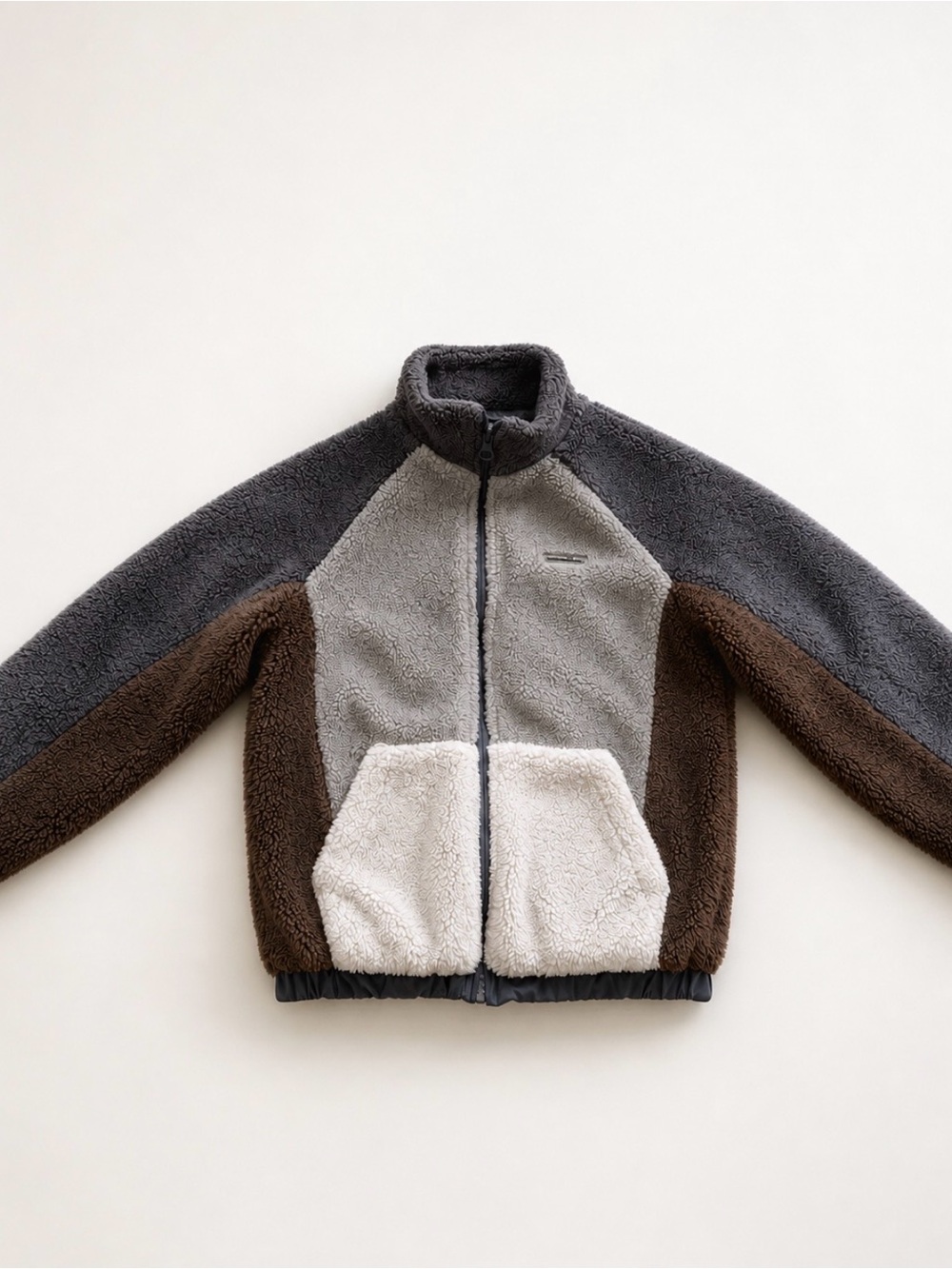 Zara Kids Colorblock Sherpa Jacket - Gray, Brown & Cream